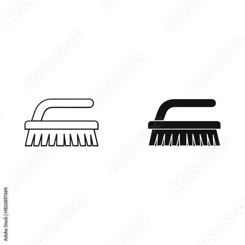 Two cleaning brushes one outlined and one solid black on a white background