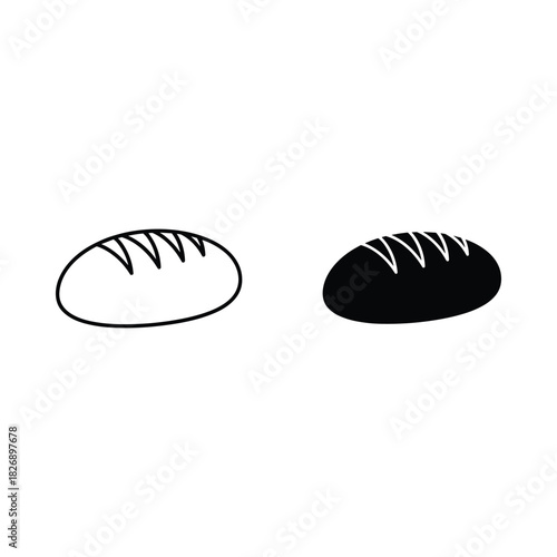 Simple outline and silhouette of a loaf of bread side by side