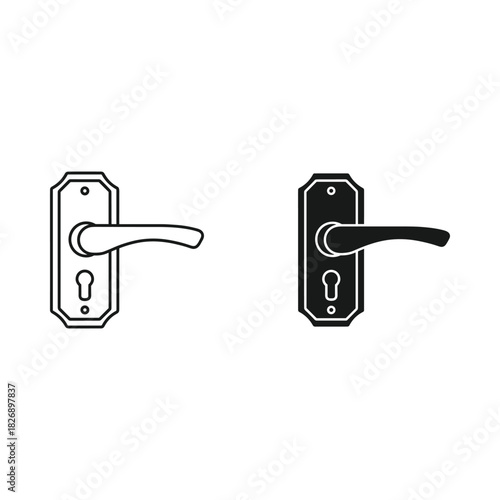 Classic door handle set in outline and silhouette styles