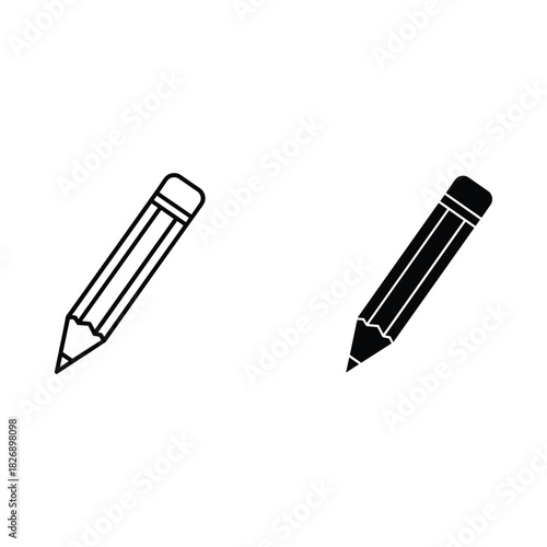 Two hand drawn pencil icons one outline and one filled silhouette