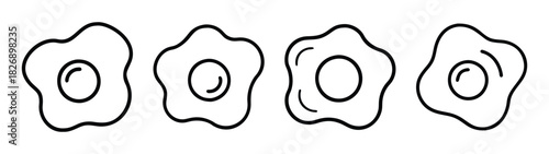 Four fried eggs breakfast food illustration vector drawing outline simple black and white design