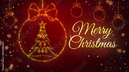 Merry Christmas Greetings Text Background Animation with Christmas Particles Elements and Glittering Snow