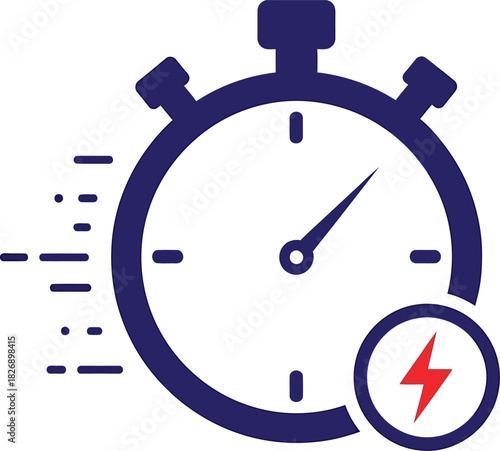 Stopwatch with lightning bolt icon symbolizing fast time delivery, quick service, urgent deadlines, and efficient power solutions.