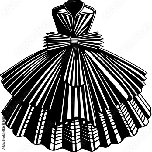 Elegant black and white stylized ball gown with bow