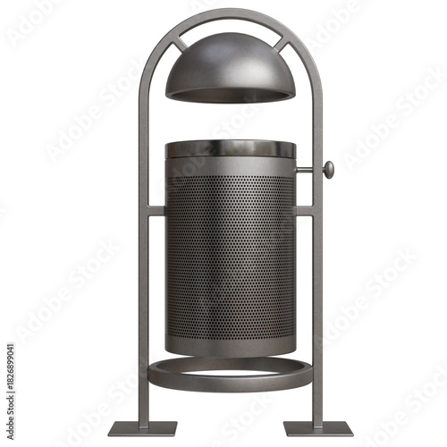 Modern outdoor waste receptacle designed for urban spaces with stylish metal finish