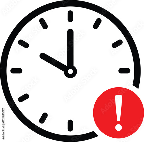 Urgent time warning clock icon with exclamation mark symbol. important deadline alert concept for business, scheduling, and notification design