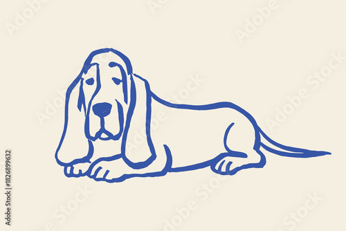 Basset hound lying sketch line vector illustration
