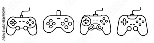 Four game controllers vector illustration for gaming console accessories and entertainment design assets