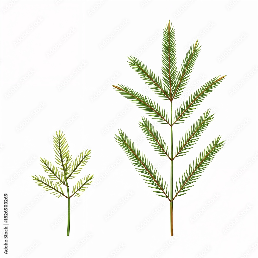 Fototapeta premium Stylized green evergreen sprigs, winter holiday nature element