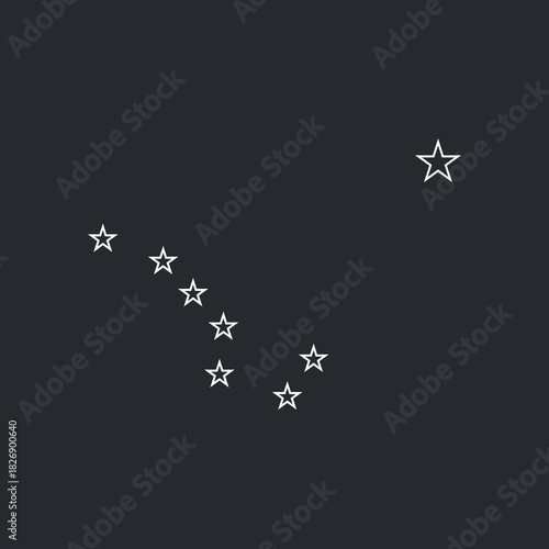 Alaska state Stars or Big Dipper and Polaris outline transparent white emblem. Alaska flag element