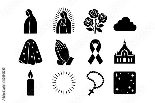 Religious symbols collection featuring silhouette icons of faith and devotion