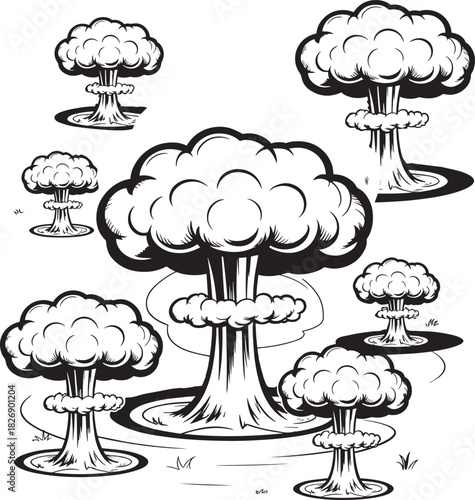 Dramatic atomic mushroom cloud rises high forming destruction from nuclear explosion