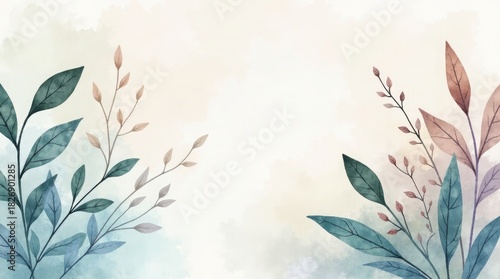 Watercolor botanical foliage border leaves branches