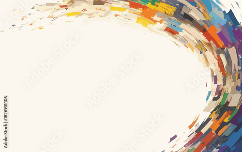 Onda abstrata de formas geométricas coloridas e fragmentadas em um fundo claro, arte digital.