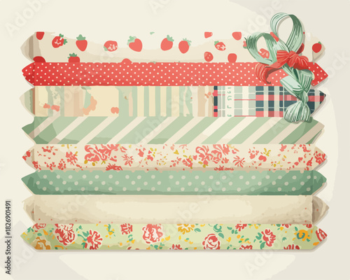 Fitas decorativas vintage com estampas delicadas e um laço festivo, perfeitas para artesanato e presentes.