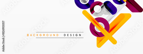 Abstract geometric shapes, vibrant colors, modern design elements. Background features dynamic composition, clean lines, visual appeal.