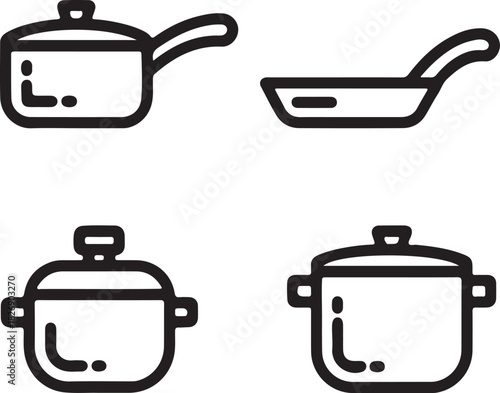 Set of kitchen utensils vector illustration with kettle teapot pot and pans
