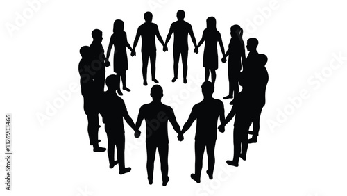 People holding hands circle silhouette isolated on white background, Vector