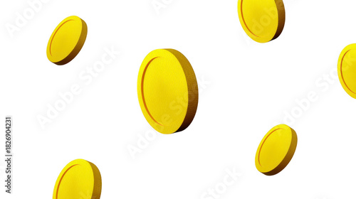 Fototapeta Naklejka Na Ścianę i Meble -  Yellow coin round shape floating isolated on transparency background 3D rendering minimal style digital art playful mood abstract concept modern design