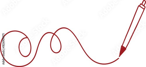 Simple and elegant red pen drawing a continuous line, creating a fluid, artistic swirl on a white background, symbolizing creativity and ideation