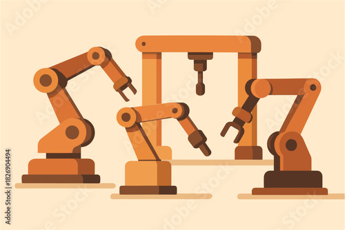 Industrial robotics arms in flat design for modern automation and manufacturing
