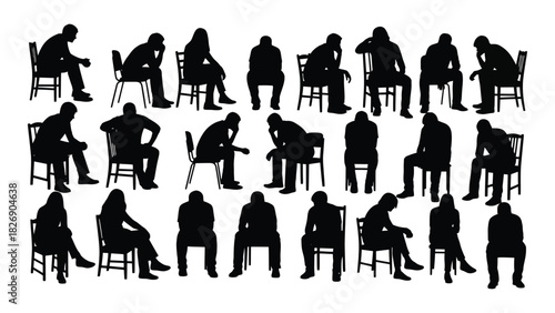 Silhouettes of people sitting isolated on white background, Vector