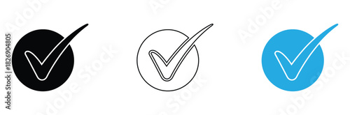 Clean check mark icons in black, outline, and blue color, perfect for website, app, ui, and graphic design projects, symbolizing success and validation