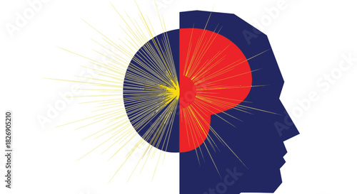 A conceptual illustration showing the human mind, with a vibrant burst of light and color representing thoughts and ideas.