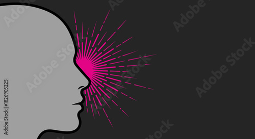 A conceptual illustration depicts a human head profile with a vibrant burst emanating from the nose, symbolizing pain or a medical condition.