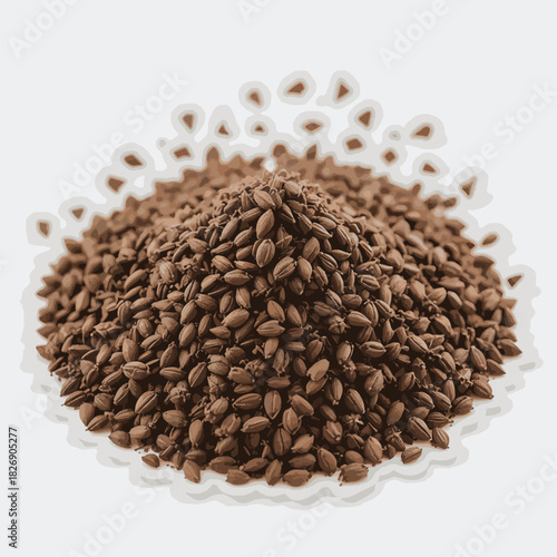 Close up of a pile of roasted malted barley grains isolated on a white background