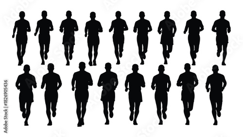 Running men silhouettes isolated on white background, Vector