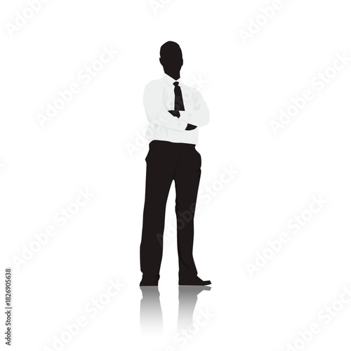 Business Silhouette: A poised businessperson stands with arms crossed, exuding confidence and professionalism, perfectly representing the corporate world.