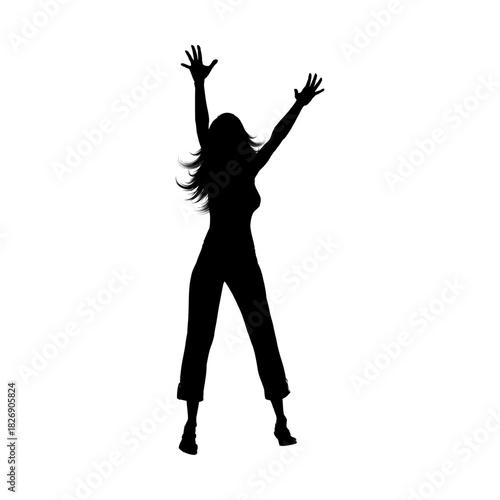 Silhouette of Freedom: A silhouetted figure celebrates liberation, arms outstretched, embodying an image of empowerment and self-expression. 