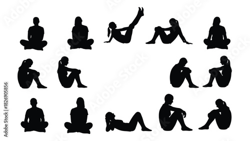 People silhouettes in various poses isolated on white background, Vector