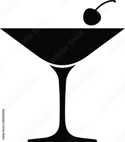 Minimalist black martini cocktail glass beverage silhouette vector icon