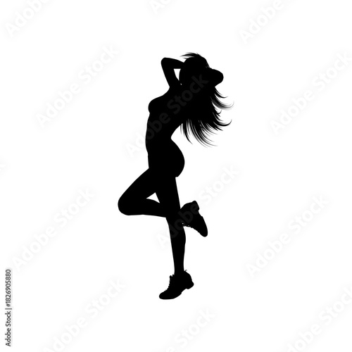 Poised Silhouette: A captivating silhouette of a woman in an elegant pose, exuding grace and poise. The black outline enhances her form, showcasing a blend of strength and refinement.