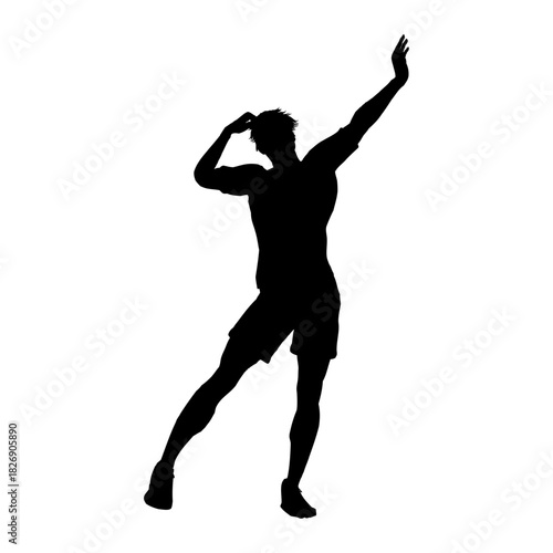 Silhouette of Athlete in Action: A dynamic silhouette captures a male athlete mid-action, poised for a powerful volleyball serve, the image conveying strength, agility, and determination.