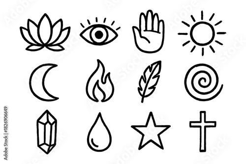 Minimalist hand drawn sacred symbols collection for spiritual themes