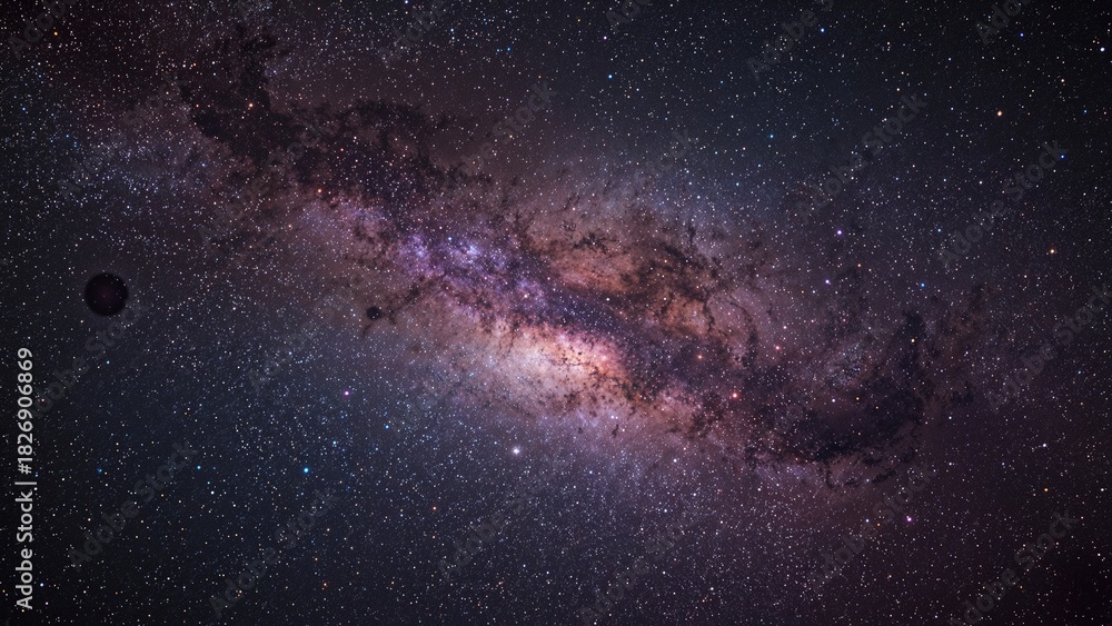 Fototapeta premium Milky Way galaxy in the night sky with countless stars and cosmic dust, awe-inspiring view of space and cosmos.