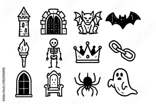 Hand drawn halloween icons collection: gothic and spooky elements