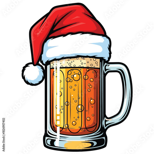 Festive beer mug wearing a santa hat for holiday cheer