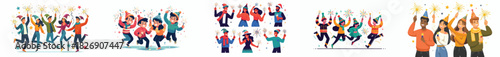 vector younng people playing fireworks new year celebration