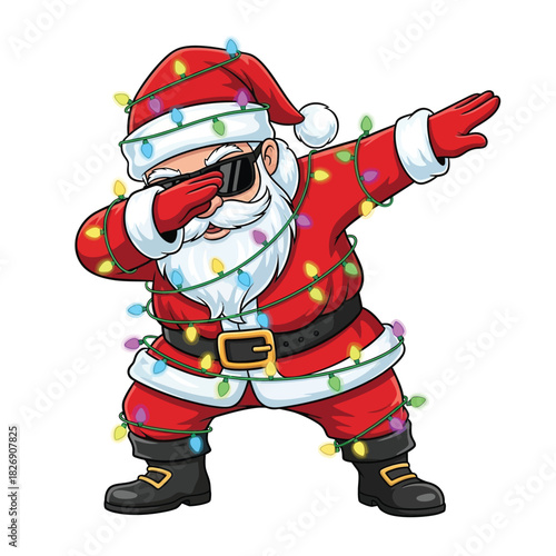 Santa claus dabbing with colorful christmas lights