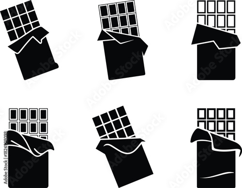 Set of Minimalist black chocolate bar dessert silhouette vector icon