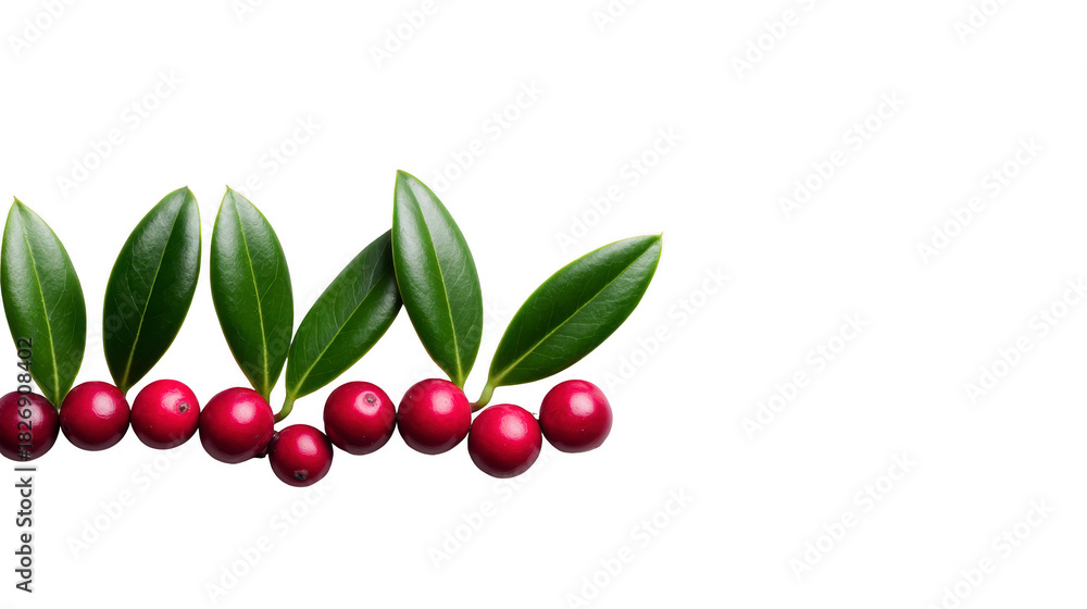 Obraz premium Red berry with green leaf, isolated on transparency background, fresh and vibrant, perfect for food, nature, or botanical themes, conveying sense of natural beauty and health