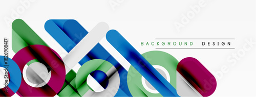 Abstract vector illustration. Overlapping shapes create dynamic composition. Bright colors, modern design elements present. Simple, clean aesthetic.