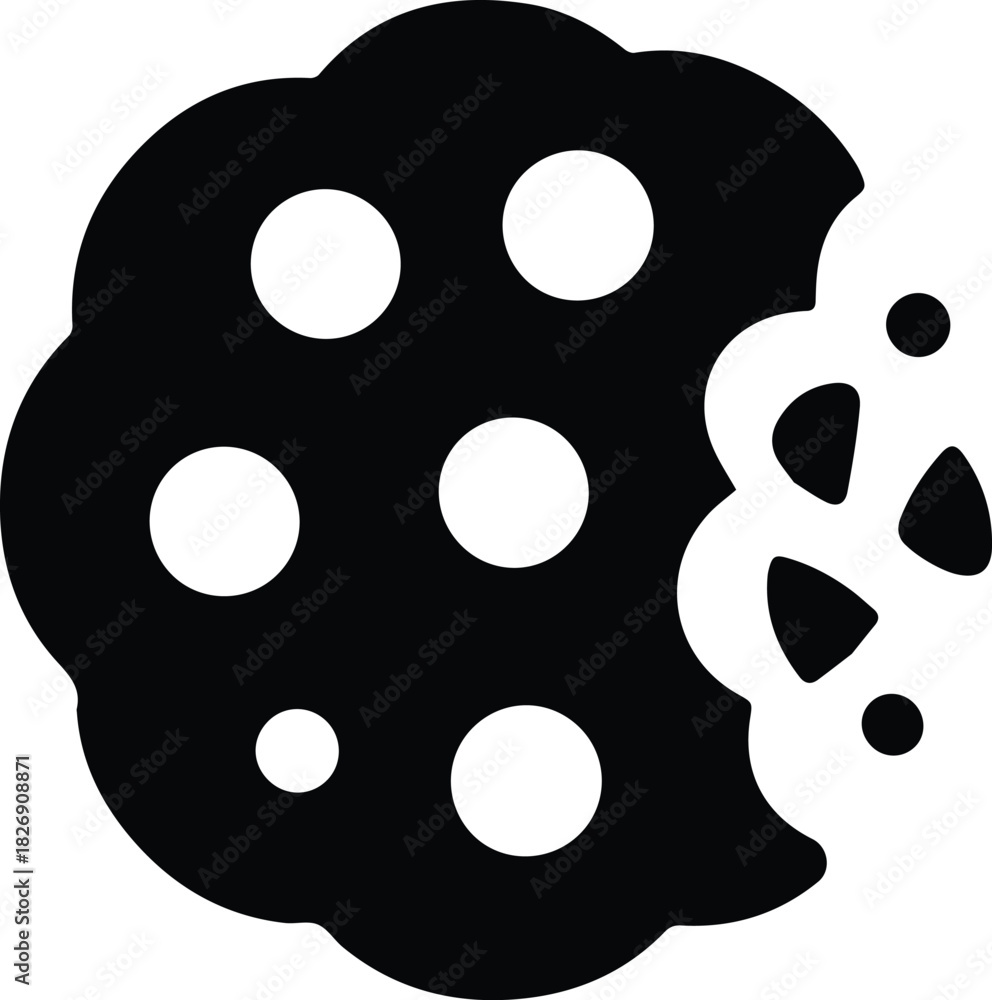 Fototapeta premium Minimalist black chocolate chip cookie dessert silhouette vector icon