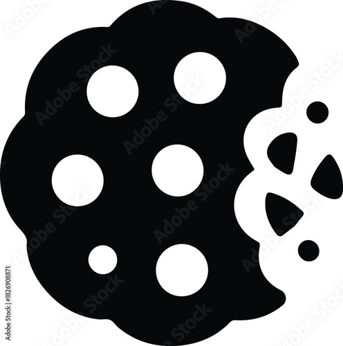 Minimalist black chocolate chip cookie dessert silhouette vector icon