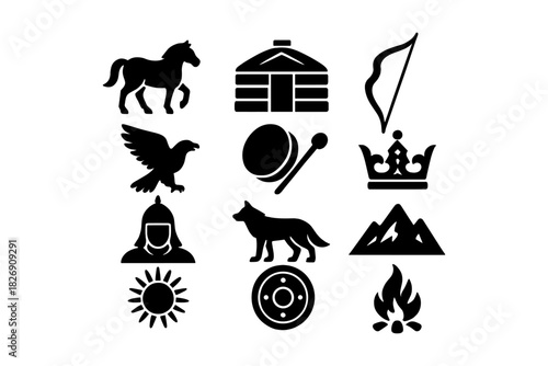 Traditional symbols of central asian nomadic culture in silhouette design
