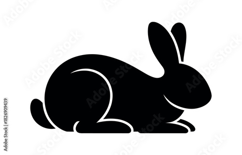 A stylized black silhouette of a rabbit sitting calmly against a white background, representing simplicity and nature.